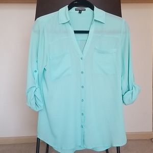 Express Portofino Button-Up Top Small Seafoam